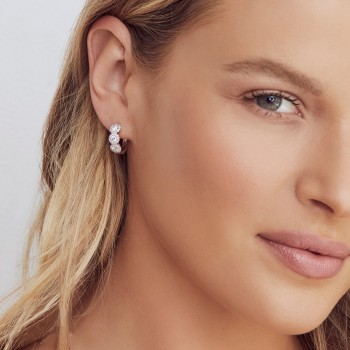 Diamond Halo Style Huggie Earrings 14k White Gold (1.10ct)