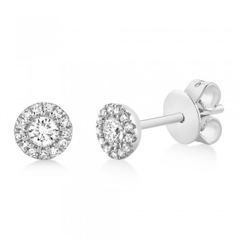 Diamond Halo Style Stud Earrings in 14k White Gold (0.24ct)