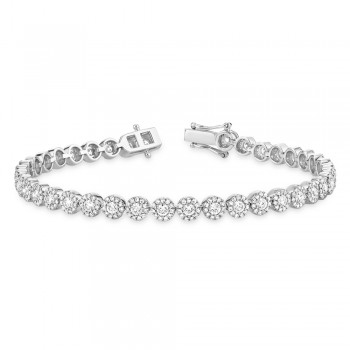 Diamond Halo Style Tennis Bracelet 14k White Gold (3.03ct)