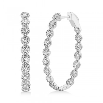 Diamond Halo Style Inside Out Oval Hoop Earrings 14k White Gold (2.05ct)