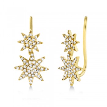 Diamond Double Starburst Ear Crawler Earrings 14k Yellow Gold (0.22ct)