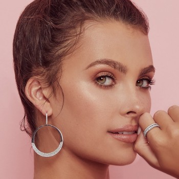 Diamond Pave Circle Huggie Drop Earrings 14k White Gold (1.37ct)