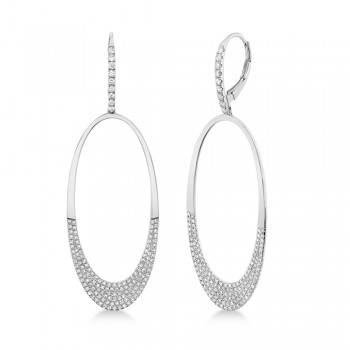 Diamond Pave Oval Huggie Drop Earrings 14k White Gold (0.85ct)