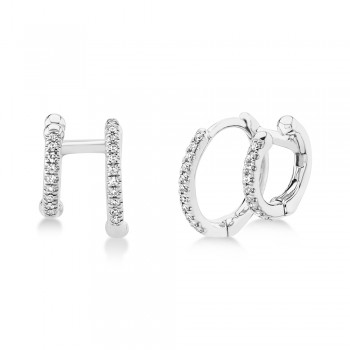 Diamond Double Huggie Earrings 14k White Gold (0.12ct)