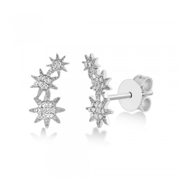 Diamond Triple Starburst Stud Earrings 14k White Gold (0.06ct)
