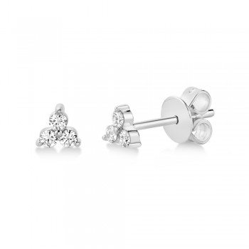 Diamond Three Stone Stud Earrings 14k White Gold (0.15ct)