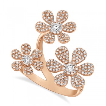 Diamond Pave Triple Flower Ring 14k Rose Gold (0.62ct)