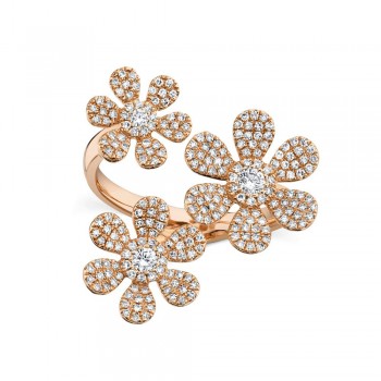 Diamond Pave Triple Flower Ring 14k Rose Gold (0.62ct)