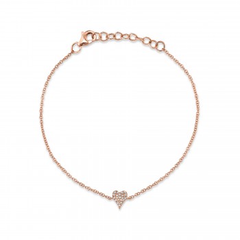 Diamond Pave Heart Link Bracelet 14k Rose Gold (0.05ct)
