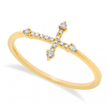 Diamond Accented Horizontal Cross Ring 14k Yellow Gold (0.09ct)
