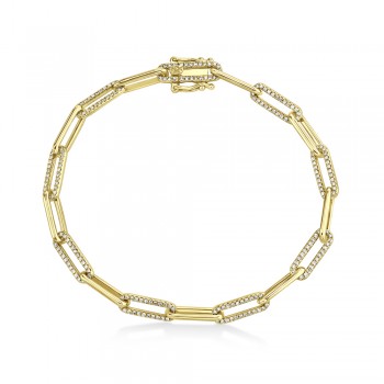 Diamond Accented Paperclip Link Bracelet 14k Yellow Gold (0.74ct)