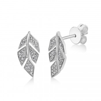 Diamond Pave Leaf Stud Earrings 14k White Gold (0.14ct)