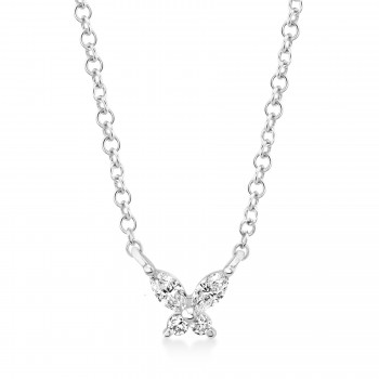 Diamond Butterfly Pendant Necklace 14k White Gold (0.10ct)