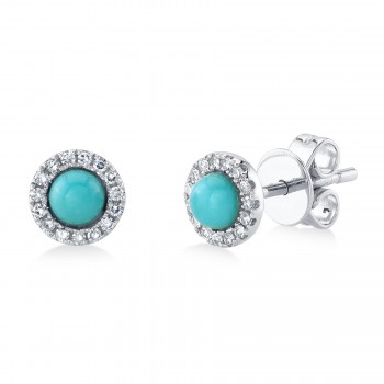 Diamond & Turquoise Stud Earrings 14K White Gold (0.33ct)