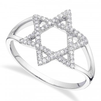 Diamond Jewish Star of David Ring 14K White Gold (0.18ct)