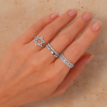 Diamond Jewish Star of David Ring 14K White Gold (0.18ct)