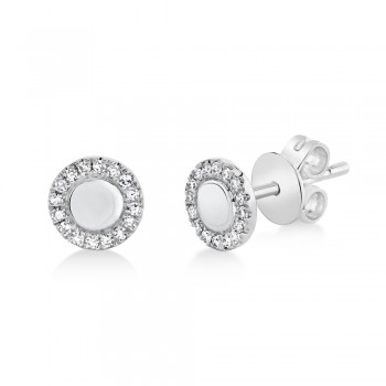 Diamond Accented Disc Stud Earrings 14k White Gold (0.10ct)