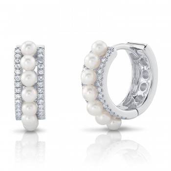 Diamond & Cultured Pearl Earrings 14K White Gold (0.15ct)