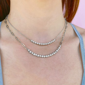 Diamond Round Bezel Pendant Necklace in Paper Clip Link 14K White Gold (1.64ct)