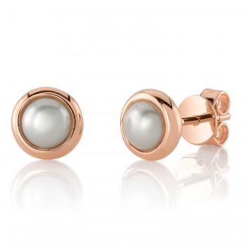 Cultured Pearl Circle Stud Earrings 14K Rose Gold (5mm)