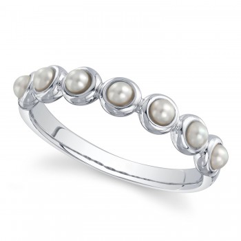 Cultured Pearl Circle Band Ring 14K White Gold (2.5mm)