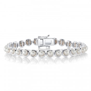 Cultured Pearl Tennis Bracelet 14K White Gold (4mm)