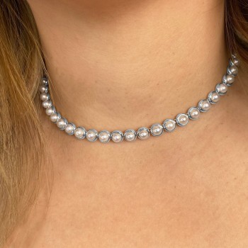 Cultured Pearl Tennis Pendant Necklace 14K White Gold (5mm)