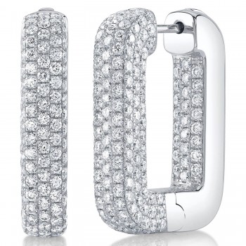 Lab-Grown Diamond Pave  Rectangle Hoop Earring 14K White Gold (4.20ct)