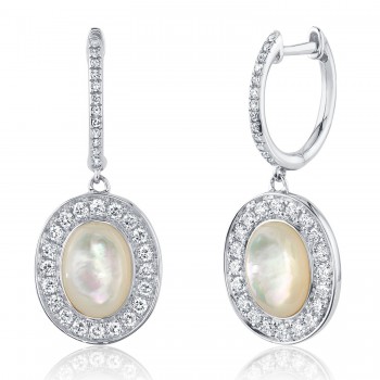 Diamond & Mother of Pearl Earrings 14K White Gold (2.42ct)