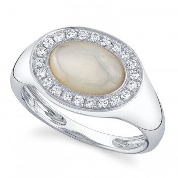 Diamond & Mother of Pearl Ring 14K White Gold (1.78ct)