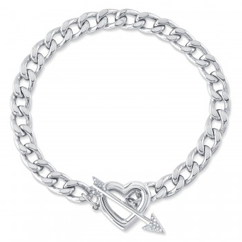 Diamond Heart & Arrow Link Bracelet 14K White Gold (0.07ct)