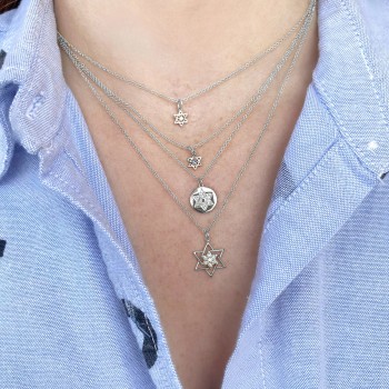 Blue Sapphire Jewish Star of David Petite Pendant Necklace 14K White Gold (0.03ct)