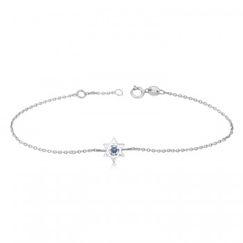 Blue Sapphire Jewish Star of David Petite Bracelet 14K White Gold (0.03ct)