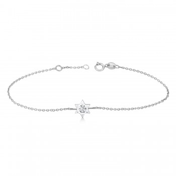 Lab Grown Diamond Jewish Star of David Petite Bracelet 14K White Gold (0.03ct)