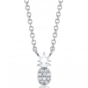 Diamond Pineapple Pendant Necklace 14K White Gold (0.03ct)