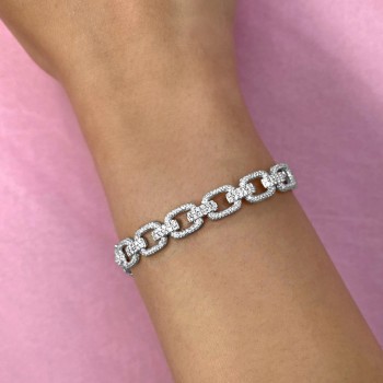 Diamond Link Bangle Bracelet 14K White Gold (1.97ct)