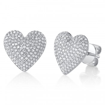 Diamond Puffed Heart Stud Earrings 14K White Gold (0.62ct)