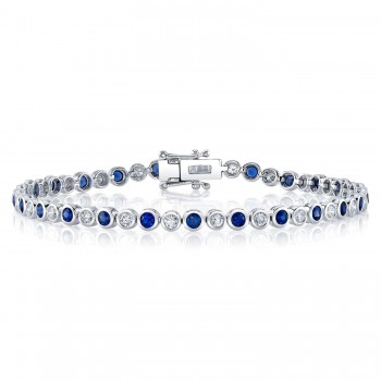 Blue Sapphire & Diamond Tennis Bracelet 14K White Gold (2.58ct)