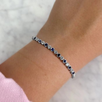 Blue Sapphire & Diamond Tennis Bracelet 14K White Gold (2.58ct)