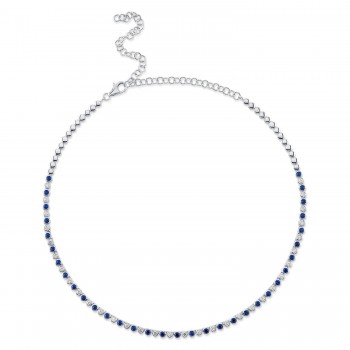 Blue Sapphire & Diamond Bezel Necklace 14K White Gold (3.35ct)