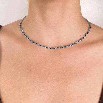 Blue Sapphire & Diamond Bezel Necklace 14K White Gold (3.35ct)