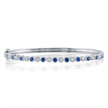 Blue Sapphire & Diamond Bangle Bracelet 14K White Gold (1.22ct)