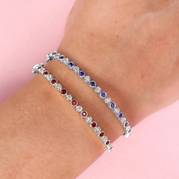 Blue Sapphire & Diamond Bangle Bracelet 14K White Gold (1.22ct)