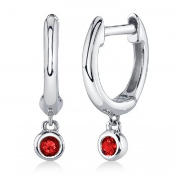 Round Ruby Bezel Huggie Earrings 14K White Gold (0.08ct)