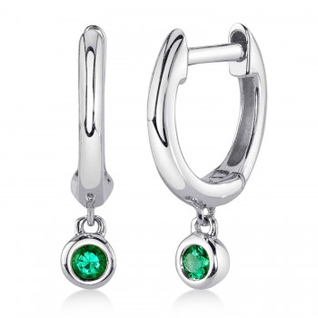 Round Emerald Bezel Huggie Earrings 14K White Gold (0.05ct)