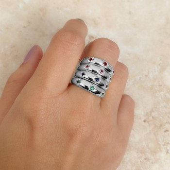 Emerald Star Wide Band Ring 14K White Gold (0.09ct)