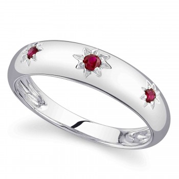 Ruby Star Wide Band Ring 14K White Gold (0.13ct)