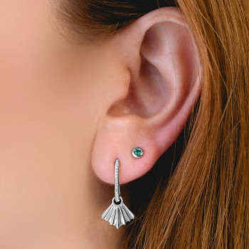 Round Emerald Bezel Stud Earrings 14K White Gold (0.08ct)