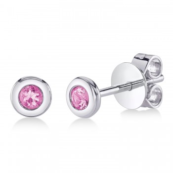 Round Pink Sapphire Bezel Stud Earrings 14K White Gold (0.14ct)