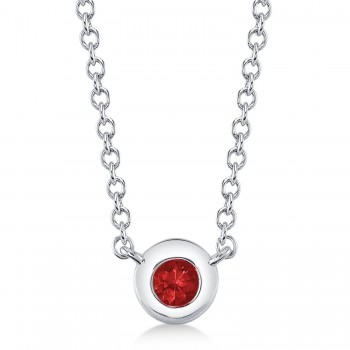 Round Ruby Bezel Pendant Necklace 14K White Gold (0.05ct)